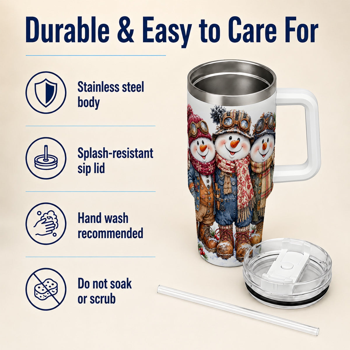 #pl[40oz|White] Steampunk Snowman 40oz Tumbler, Winter Stainless Steel Travel Cup
