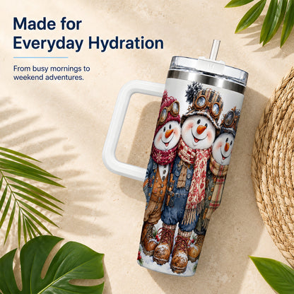 #pl[40oz|White] Steampunk Snowman 40oz Tumbler, Winter Stainless Steel Travel Cup