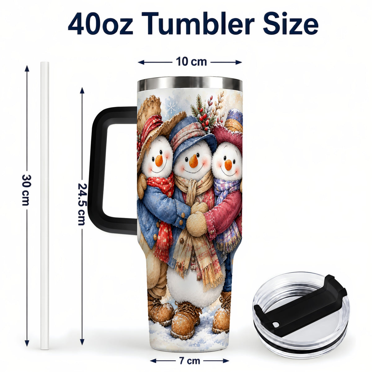 #pl[40oz|Black] Cozy Snowman Friends 40oz Tumbler, Winter Stainless Steel Travel Cup