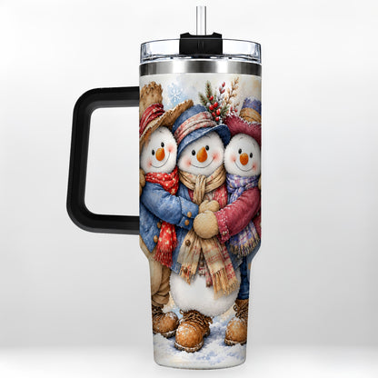 #pl[40oz|Black] Cozy Snowman Friends 40oz Tumbler, Winter Stainless Steel Travel Cup