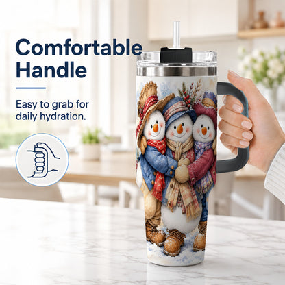 #pl[40oz|Black] Cozy Snowman Friends 40oz Tumbler, Winter Stainless Steel Travel Cup