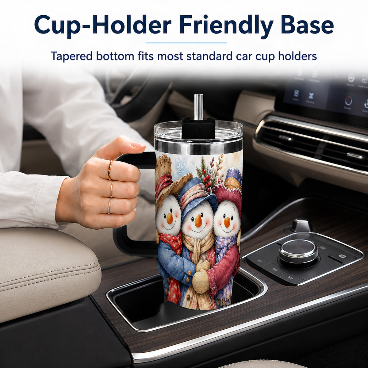 #pl[40oz|Black] Cozy Snowman Friends 40oz Tumbler, Winter Stainless Steel Travel Cup