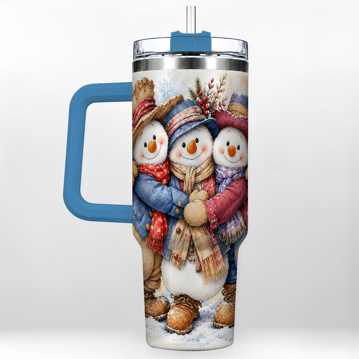#pl[40oz|Blue] Cozy Snowman Friends 40oz Tumbler, Winter Stainless Steel Travel Cup