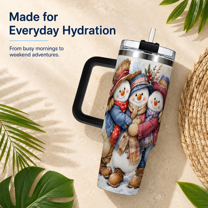 #pl[40oz|Black] Cozy Snowman Friends 40oz Tumbler, Winter Stainless Steel Travel Cup