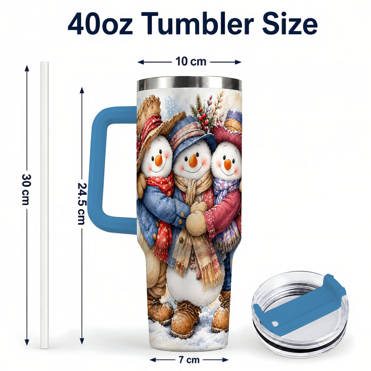 #pl[40oz|Blue] Cozy Snowman Friends 40oz Tumbler, Winter Stainless Steel Travel Cup