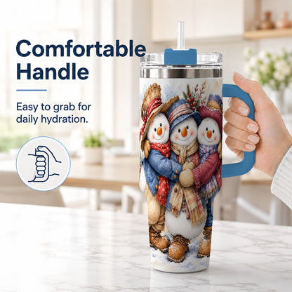 #pl[40oz|Blue] Cozy Snowman Friends 40oz Tumbler, Winter Stainless Steel Travel Cup