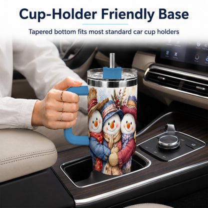 #pl[40oz|Blue] Cozy Snowman Friends 40oz Tumbler, Winter Stainless Steel Travel Cup