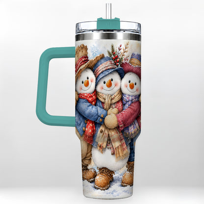 #pl[40oz|Green] Cozy Snowman Friends 40oz Tumbler, Winter Stainless Steel Travel Cup