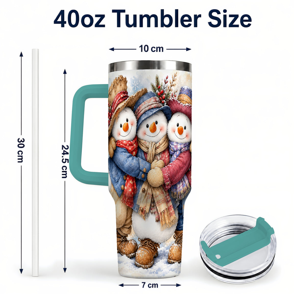 #pl[40oz|Green] Cozy Snowman Friends 40oz Tumbler, Winter Stainless Steel Travel Cup