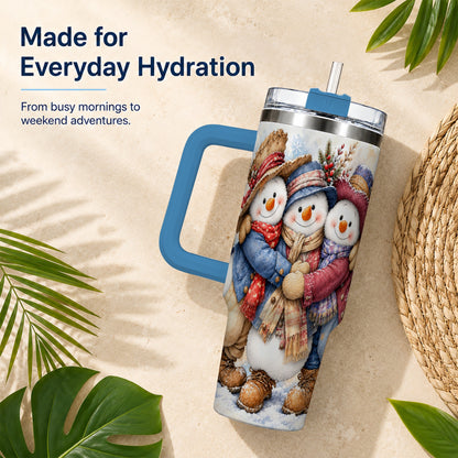 #pl[40oz|Blue] Cozy Snowman Friends 40oz Tumbler, Winter Stainless Steel Travel Cup