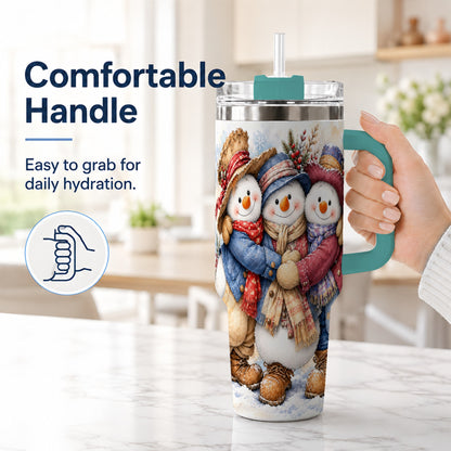#pl[40oz|Green] Cozy Snowman Friends 40oz Tumbler, Winter Stainless Steel Travel Cup