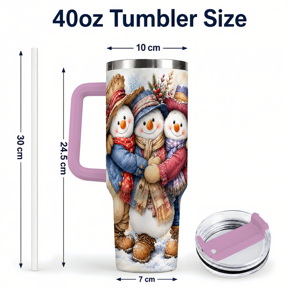 #pl[40oz|Pink] Cozy Snowman Friends 40oz Tumbler, Winter Stainless Steel Travel Cup