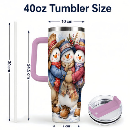 #pl[40oz|Pink] Cozy Snowman Friends 40oz Tumbler, Winter Stainless Steel Travel Cup