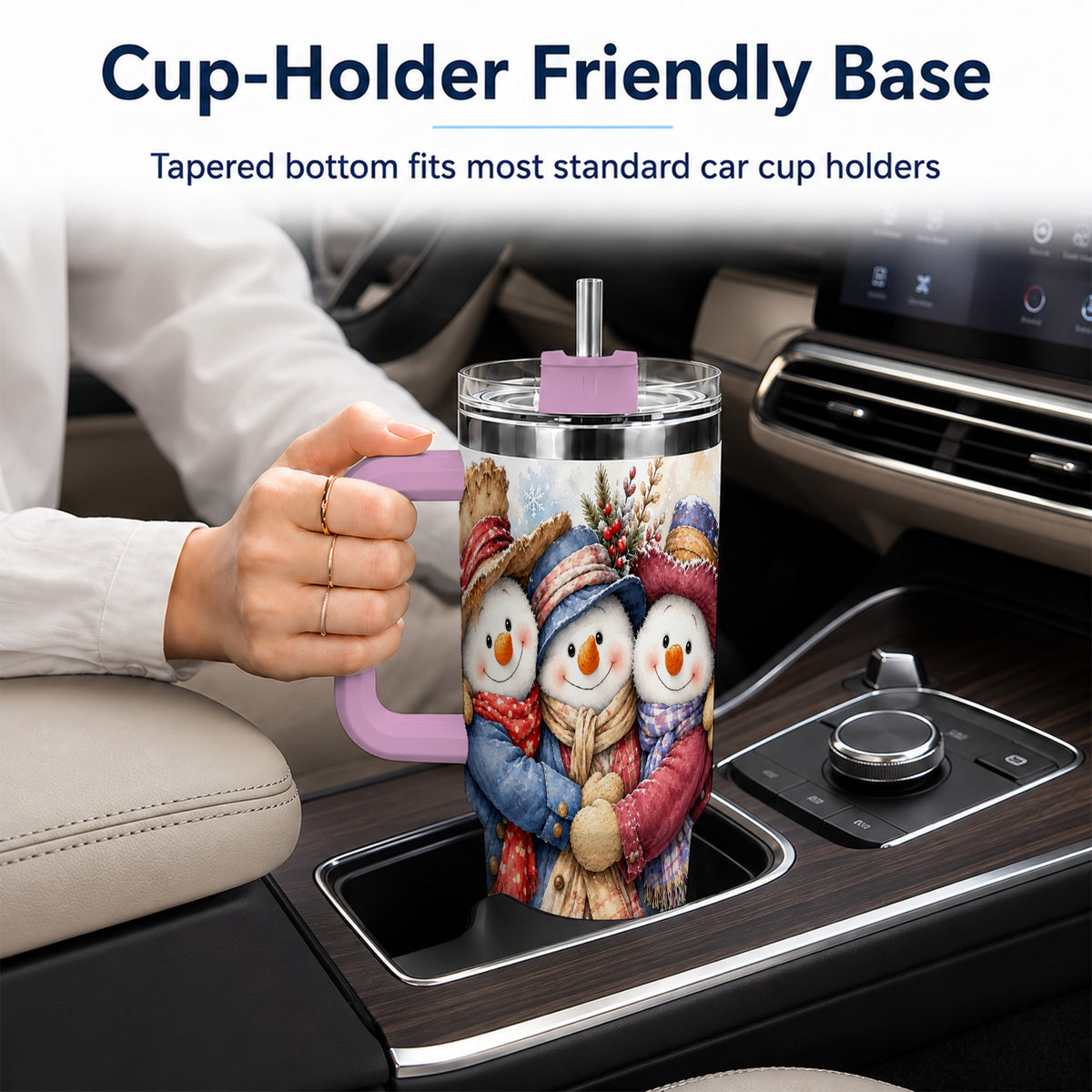 #pl[40oz|Pink] Cozy Snowman Friends 40oz Tumbler, Winter Stainless Steel Travel Cup