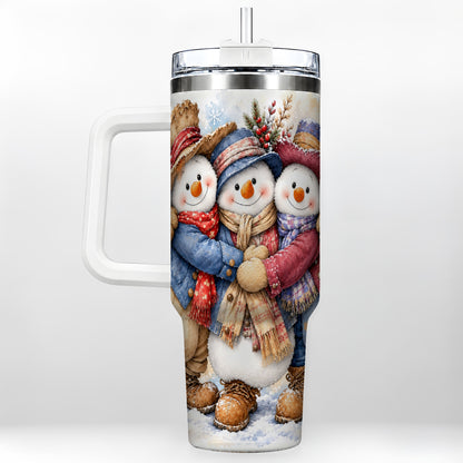 Cozy Snowman Friends 40oz Tumbler, Winter Stainless Steel Travel Cup