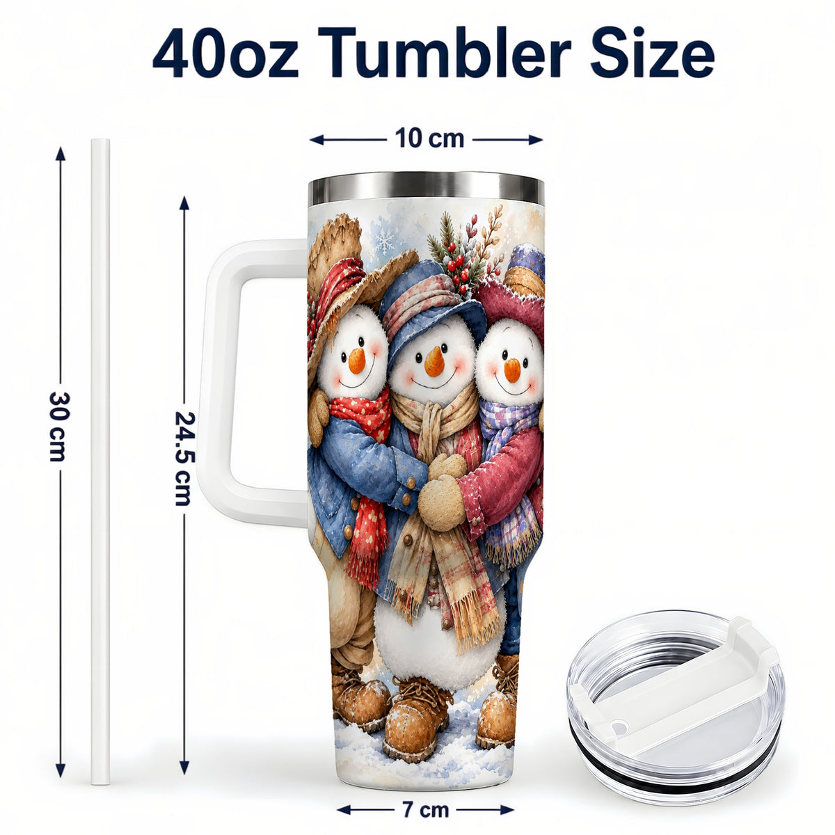 #pl[40oz|White] Cozy Snowman Friends 40oz Tumbler, Winter Stainless Steel Travel Cup