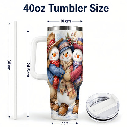 #pl[40oz|White] Cozy Snowman Friends 40oz Tumbler, Winter Stainless Steel Travel Cup