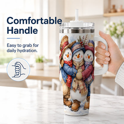 #pl[40oz|White] Cozy Snowman Friends 40oz Tumbler, Winter Stainless Steel Travel Cup