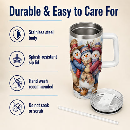 #pl[40oz|White] Cozy Snowman Friends 40oz Tumbler, Winter Stainless Steel Travel Cup