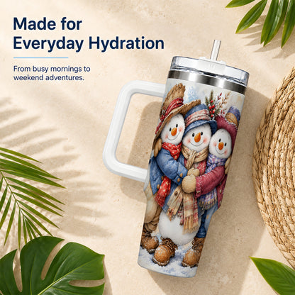 #pl[40oz|White] Cozy Snowman Friends 40oz Tumbler, Winter Stainless Steel Travel Cup