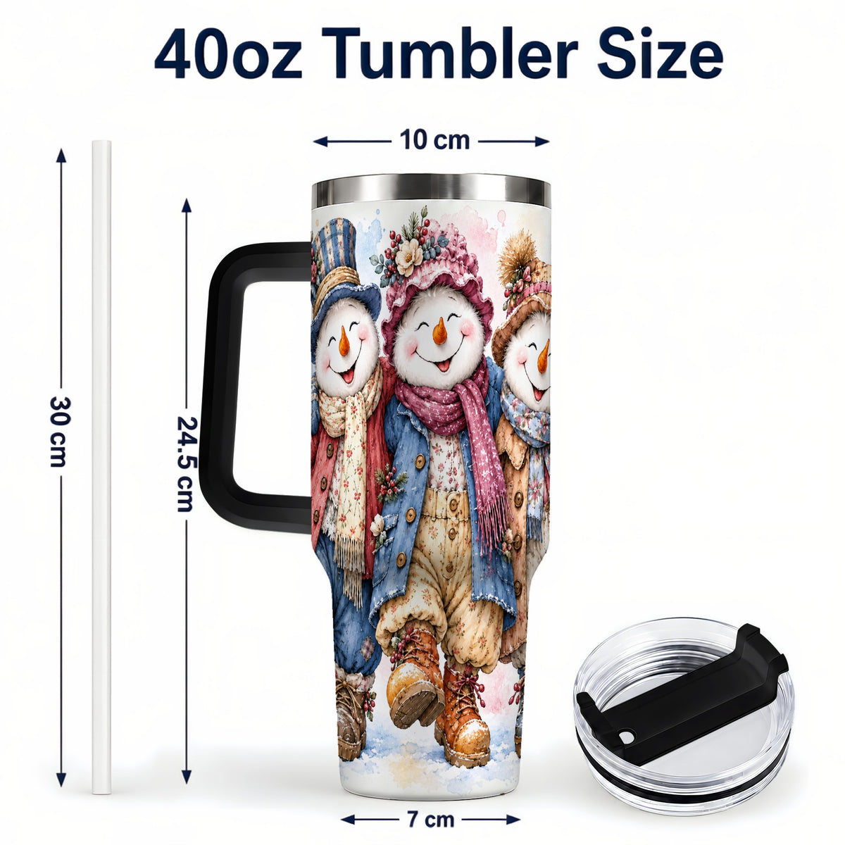 #pl[40oz|Black] Floral Snowman Trio 40oz Tumbler, Winter Stainless Steel Travel Cup