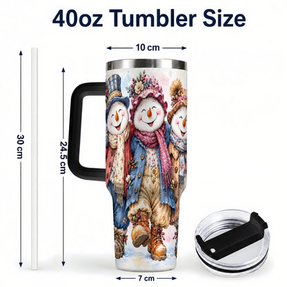 #pl[40oz|Black] Floral Snowman Trio 40oz Tumbler, Winter Stainless Steel Travel Cup