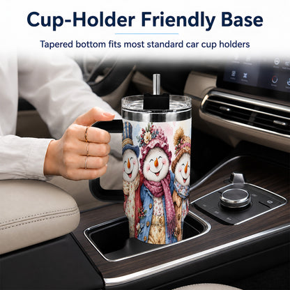 #pl[40oz|Black] Floral Snowman Trio 40oz Tumbler, Winter Stainless Steel Travel Cup