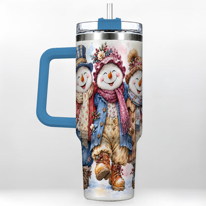 #pl[40oz|Blue] Floral Snowman Trio 40oz Tumbler, Winter Stainless Steel Travel Cup