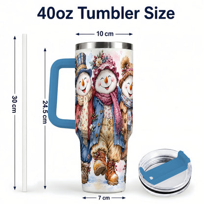 #pl[40oz|Blue] Floral Snowman Trio 40oz Tumbler, Winter Stainless Steel Travel Cup