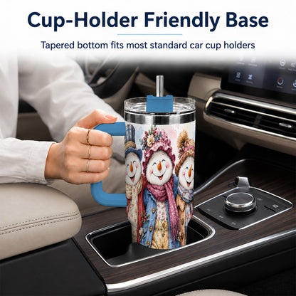 #pl[40oz|Blue] Floral Snowman Trio 40oz Tumbler, Winter Stainless Steel Travel Cup