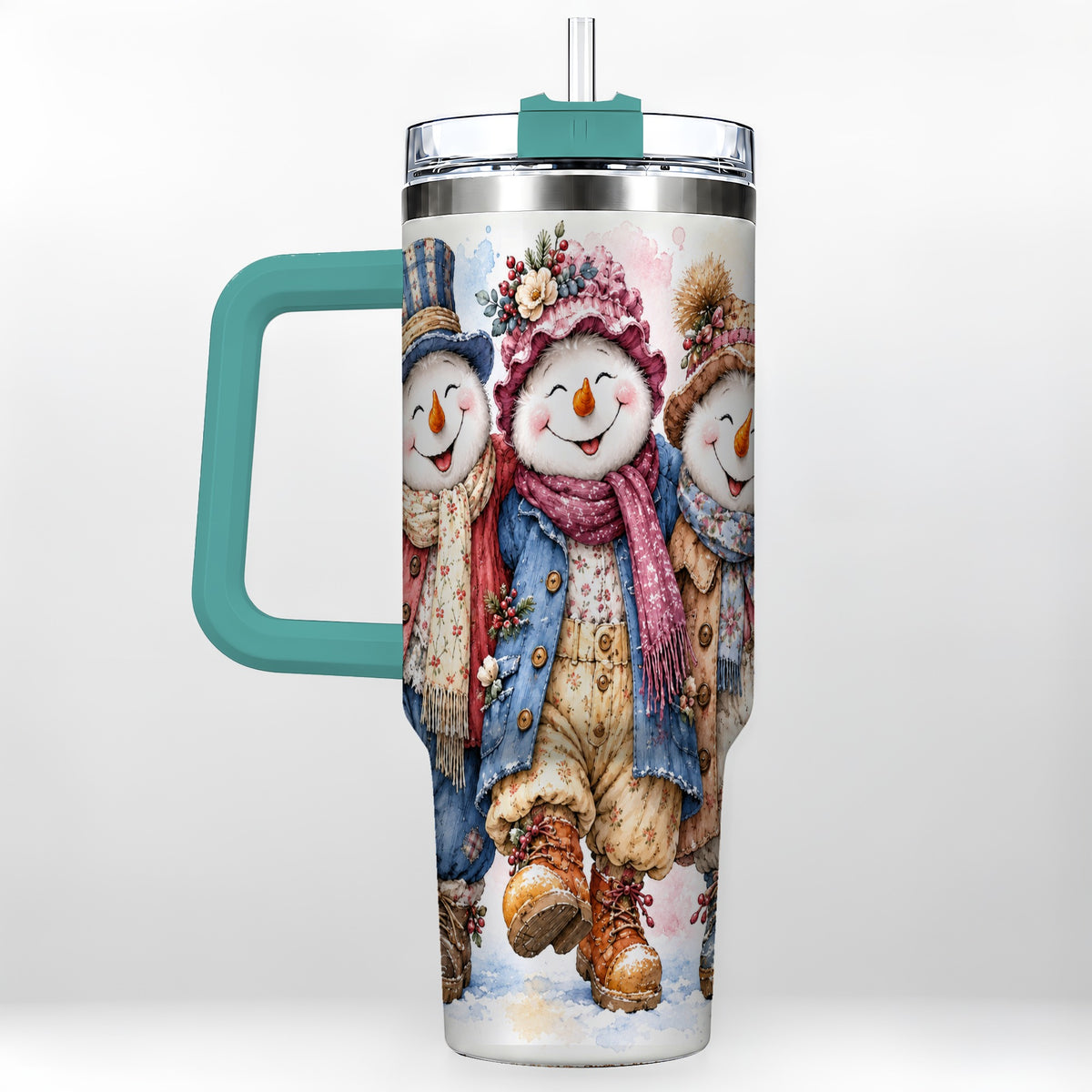 #pl[40oz|Green] Floral Snowman Trio 40oz Tumbler, Winter Stainless Steel Travel Cup