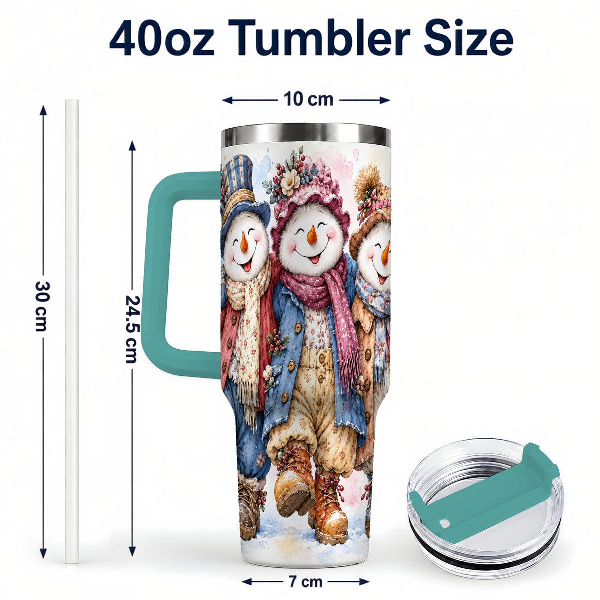 #pl[40oz|Green] Floral Snowman Trio 40oz Tumbler, Winter Stainless Steel Travel Cup