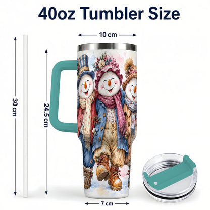 #pl[40oz|Green] Floral Snowman Trio 40oz Tumbler, Winter Stainless Steel Travel Cup