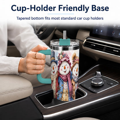 #pl[40oz|Green] Floral Snowman Trio 40oz Tumbler, Winter Stainless Steel Travel Cup