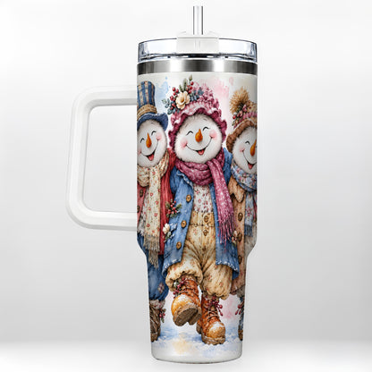 Floral Snowman Trio 40oz Tumbler, Winter Stainless Steel Travel Cup