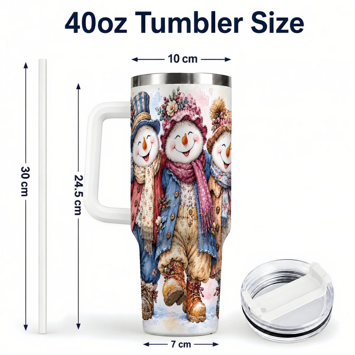 #pl[40oz|White] Floral Snowman Trio 40oz Tumbler, Winter Stainless Steel Travel Cup