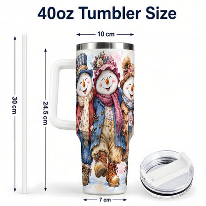 #pl[40oz|White] Floral Snowman Trio 40oz Tumbler, Winter Stainless Steel Travel Cup