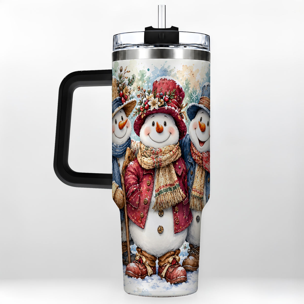 #pl[40oz|Black] Botanical Snowman 40oz Tumbler, Winter Stainless Steel Travel Cup