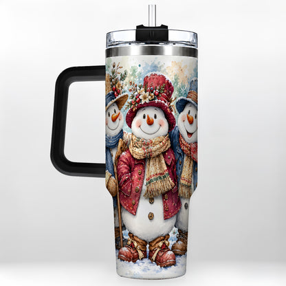 #pl[40oz|Black] Botanical Snowman 40oz Tumbler, Winter Stainless Steel Travel Cup
