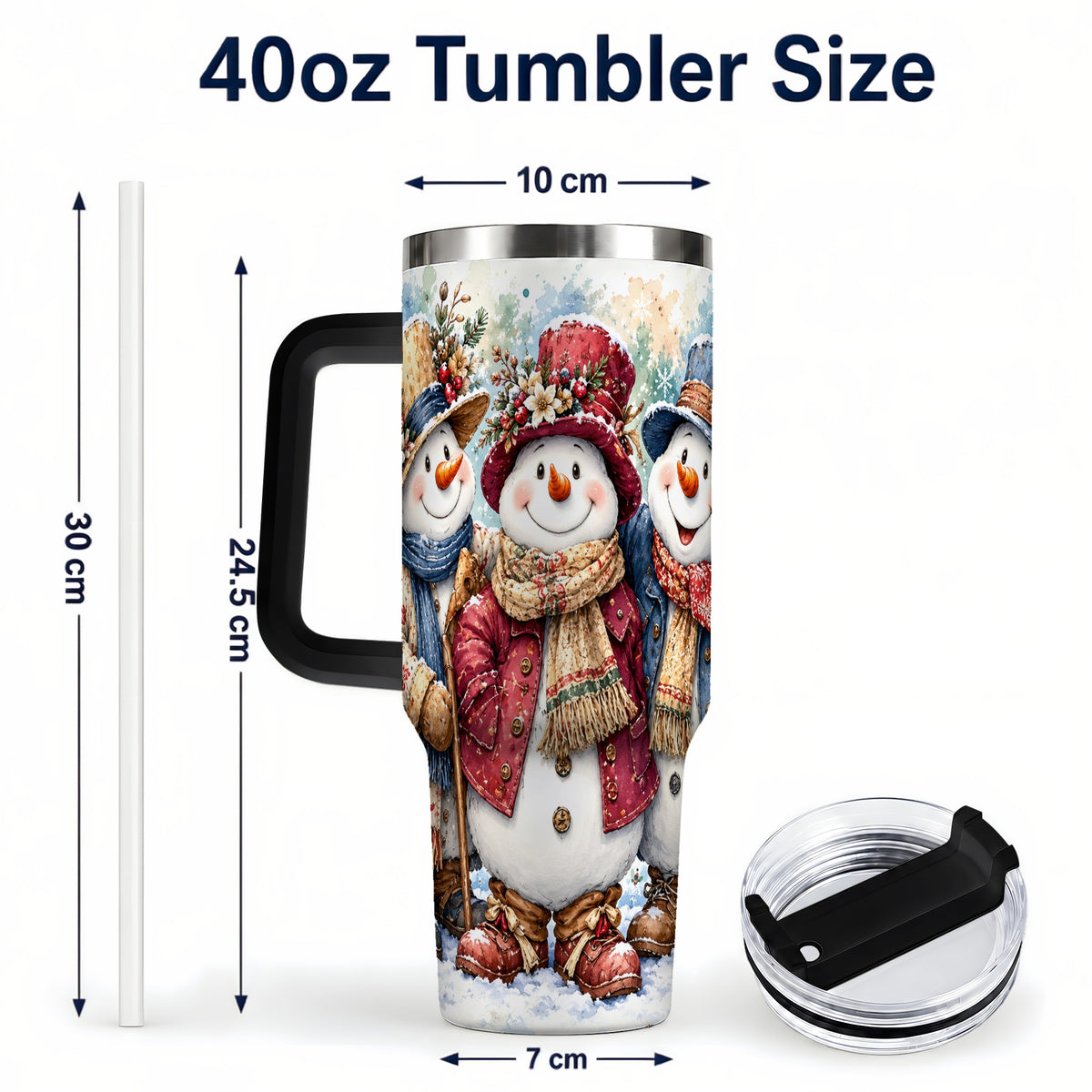 #pl[40oz|Black] Botanical Snowman 40oz Tumbler, Winter Stainless Steel Travel Cup