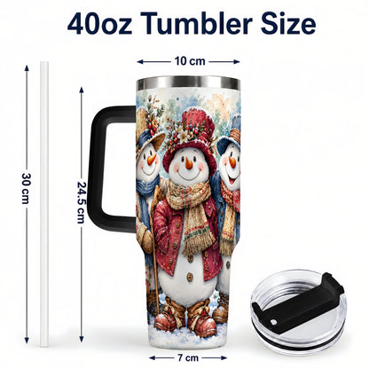 #pl[40oz|Black] Botanical Snowman 40oz Tumbler, Winter Stainless Steel Travel Cup