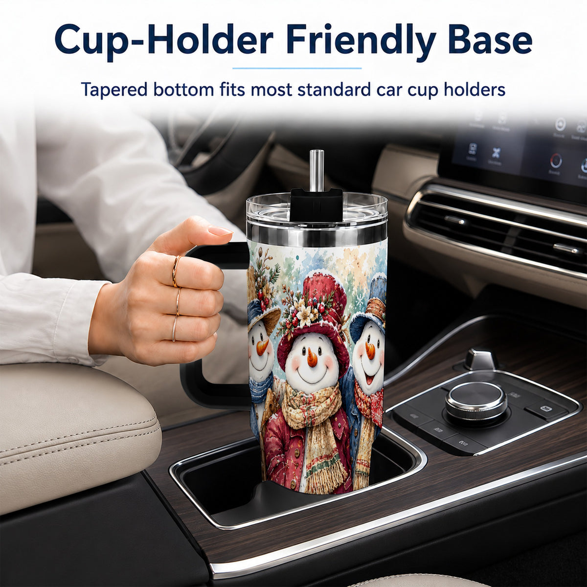 #pl[40oz|Black] Botanical Snowman 40oz Tumbler, Winter Stainless Steel Travel Cup