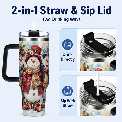 #pl[40oz|Black] Botanical Snowman 40oz Tumbler, Winter Stainless Steel Travel Cup
