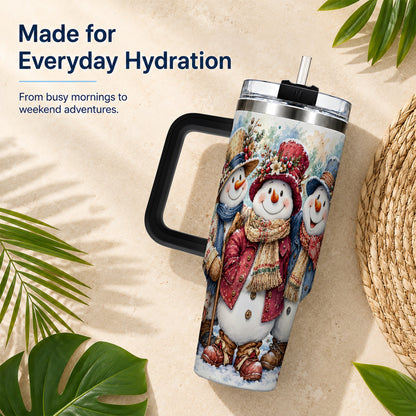 #pl[40oz|Black] Botanical Snowman 40oz Tumbler, Winter Stainless Steel Travel Cup