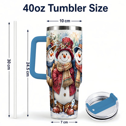 #pl[40oz|Blue] Botanical Snowman 40oz Tumbler, Winter Stainless Steel Travel Cup