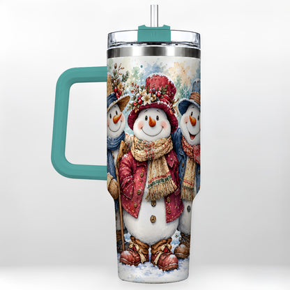 #pl[40oz|Green] Botanical Snowman 40oz Tumbler, Winter Stainless Steel Travel Cup