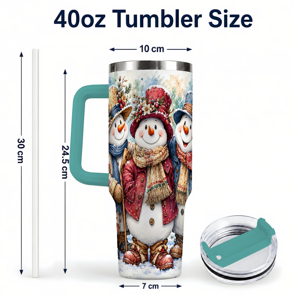 #pl[40oz|Green] Botanical Snowman 40oz Tumbler, Winter Stainless Steel Travel Cup