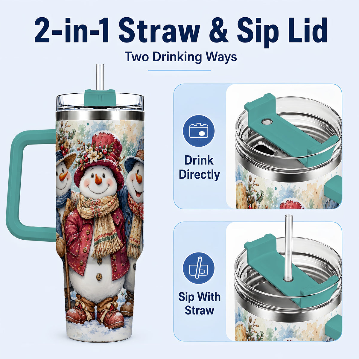 #pl[40oz|Green] Botanical Snowman 40oz Tumbler, Winter Stainless Steel Travel Cup