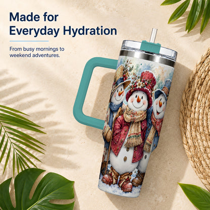#pl[40oz|Green] Botanical Snowman 40oz Tumbler, Winter Stainless Steel Travel Cup