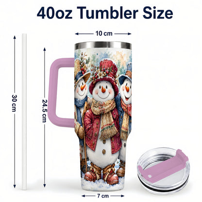 #pl[40oz|Pink] Botanical Snowman 40oz Tumbler, Winter Stainless Steel Travel Cup